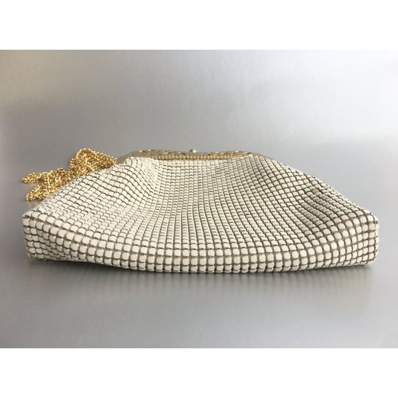 White Metal Mesh Bag Small Purse Vintage Accessory Pretty Gift - Picture 4 of 7